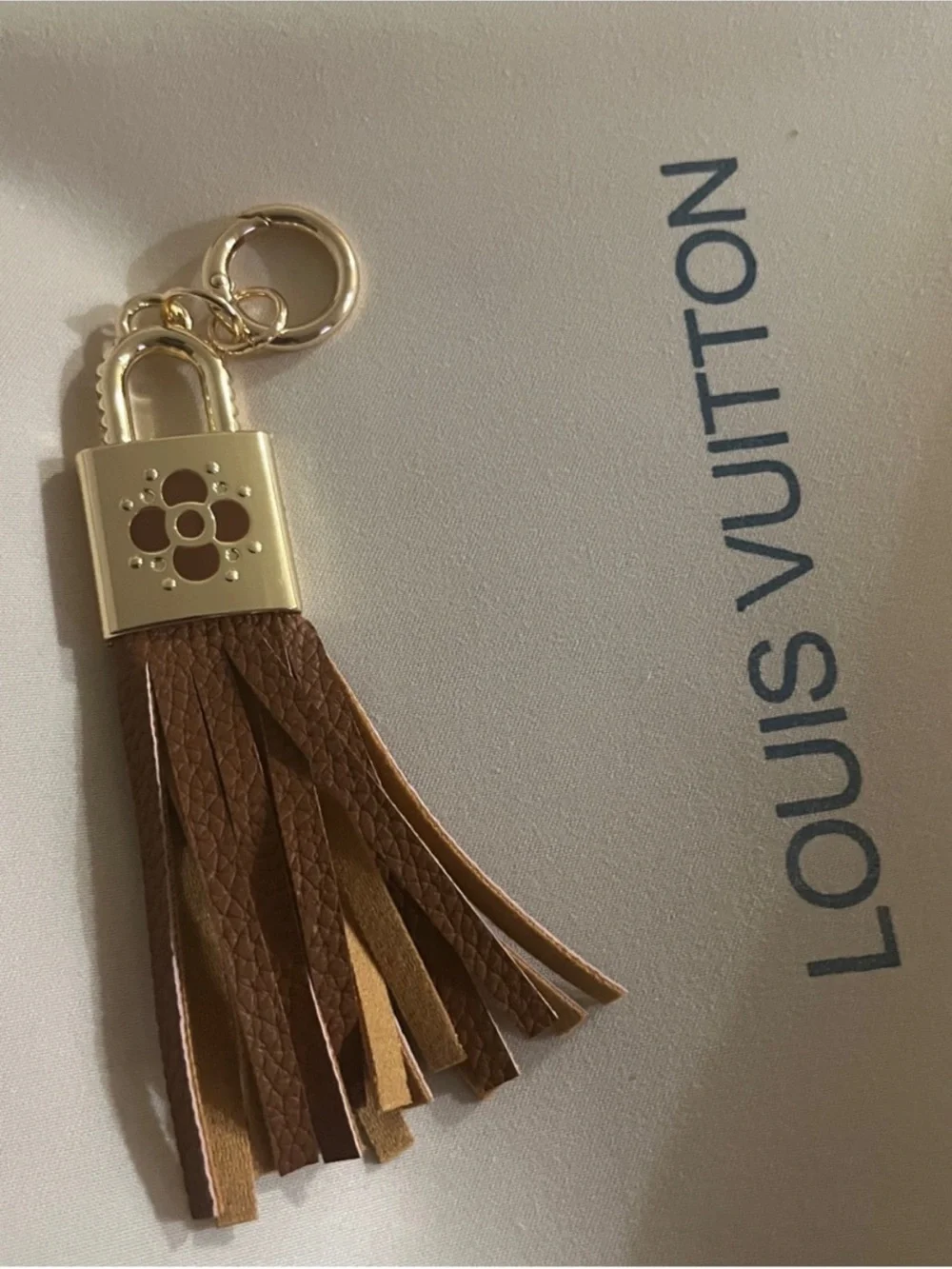 Source Unknown Brown Leather Tassel Key & Bag Charm with Gold Hardware